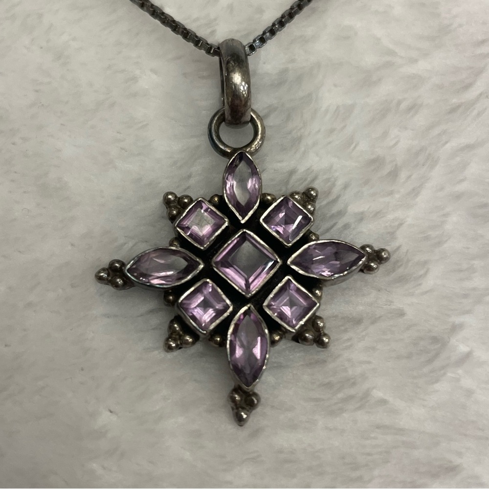 Elegant Amythest and Sterling Silver Pendant Necklace